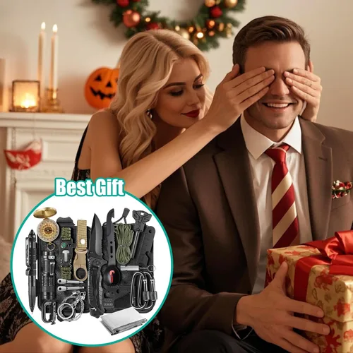 Vista 8 de Kit de supervivencia 20 en 1 para hombres, equipo de emergencia y campamento al aire libre, herramientas compactas de supervivencia, accesorios