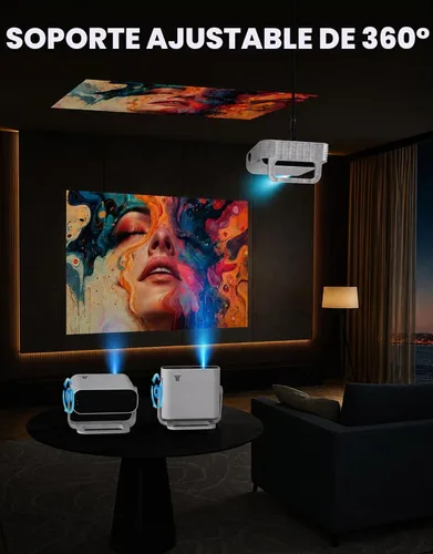 Vista 5 de Projector Mini Smart, with Wifi and Bluetooth, 220 ANSI 1080P HD, Built-in Apps, Portable Outdoor Bedroom Movie Projector, for Phone, Android TV