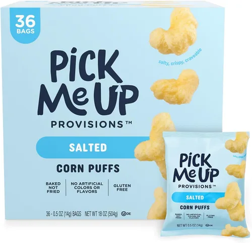 Vista 11 de Pick Me Up Provisions Puffs de maíz cheddar blanco sin gluten, 36/Bx