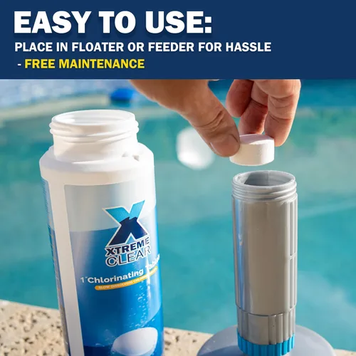 Vista 3 de XtremeClear Tabletas de Cloro de 1" para Piscina, Jacuzzi y Spa Elimina Bacterias y Algas Desinfectante Hace el Agua Limpia y Cristalina