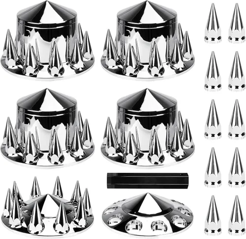 Vista 8 de Youxmoto Cubierta de eje delantero estándar con tapa de rueda cromada de 33 mm para camión semi, plástico ABS cromado, ajuste universal, paquete de 2