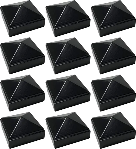 Vista 19 de Tapa de poste de pirámide de aluminio de 2 x 2 pulgadas para postes de metal, ajuste a presión, color negro con recubrimiento en polvo, resistente