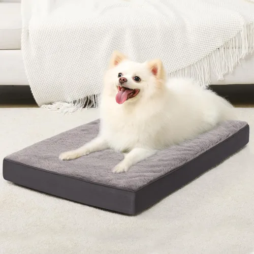 Vista 23 de KSIIA - Cama ortopédica para jaula de perro, impermeable, para perros pequeños, de felpa, lavable, con espuma tipo caja de huevo y funda Negro