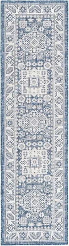 Vista 354 de Unique Loom Outdoor Aztec Collection Alfombra de área - Chalca (10 pies, redonda, azul/marfil)