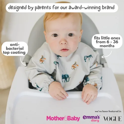 Vista 6 de Bubba Bear Babero para bebé con mangas, delantal de alimentación de manga larga para niños pequeños para comer y destete de plomo, a prueba