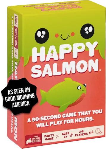 Exploding Kittens Happy Salmon 3-8 Jugadores - Edades 6+ - Rondas de 90 Segundos - Juego de cartas fácil de aprender y de emparejar rápido - Juego
