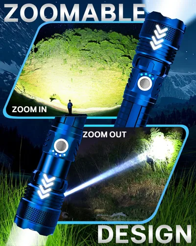 Vista 4 de Victoper Linternas LED azules, linterna táctica recargable de alto lumen y superbrillante, 5 modos, enfoque ajustable, impermeable, luces de flash
