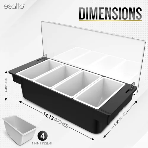 Vista 4 de Esatto - Porta condimentos para bar, bandeja de guarnición refrigerada con tapa para bar, 4 insertos de 1/2 pinta, con 12 vertedores para botellas