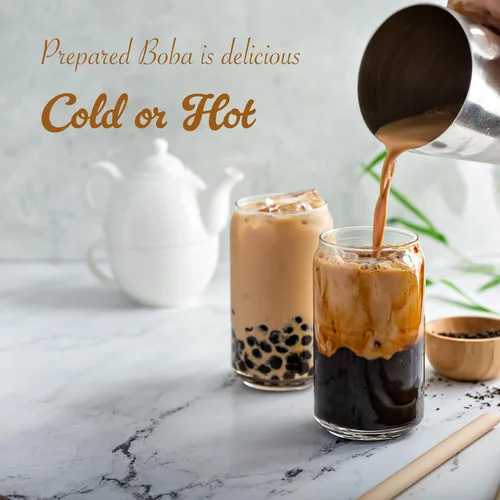 Vista 4 de Perlas de tapioca negras de la marca E-FA (Boba), perlas de tapioca de cocción rápida para té de burbujas, listas para microondas en 3 minutos