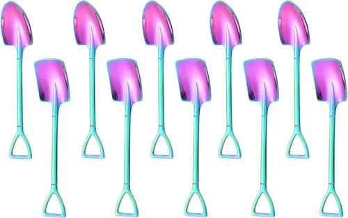 Vista 9 de 10 cucharas de pala de acero inoxidable, cucharas de postre reutilizables para café, té, helado, fruta y azúcar pastel