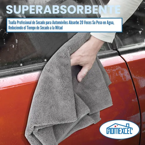 Vista 4 de HOMEXCEL Paquete de 2 toallas de secado de microfibra profesionales grandes, sin pelusas, sin arañazos, altamente absorbentes, para automóviles