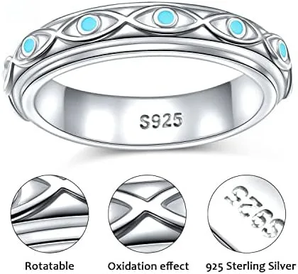 Vista 5 de Fidget Spinner Ring 925 Sterling Silver Anxiety Relief Ring Anti Anxiety Boredom ADHD Stress Relieving Ring for Women Men