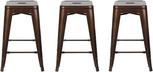 Vista 210 de GIA Taburete de mostrador sin respaldo de 24 pulgadas, cantidad de 4, bronce con asiento de madera clara