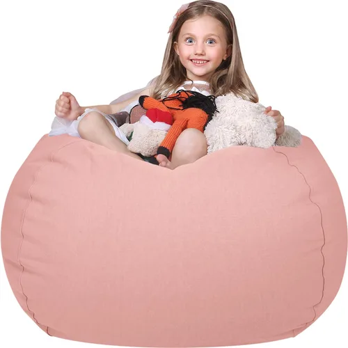 Vista 22 de WEKAPO - Puf con cremallera para guardar juguetes de peluche, hecho de lona de algodón de alta calidad, extragrande de 38 pulgadas, ideal