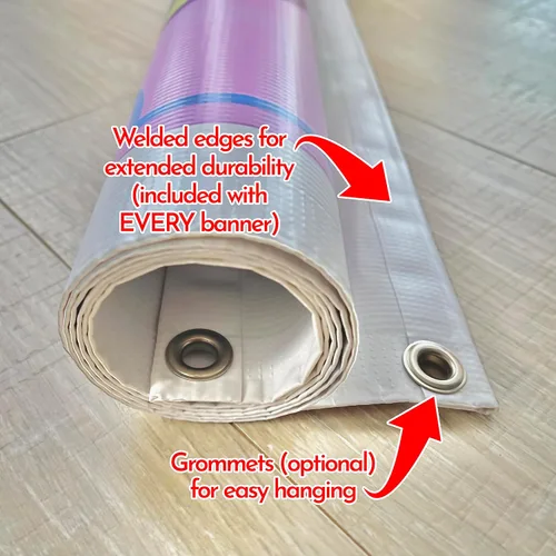 Vista 4 de Diseño personalizado - Telón de vinilo de cualquier tamaño - Color completo - Fabricado en EE. UU. - Negocio, escaparate, fiesta de cumpleaños