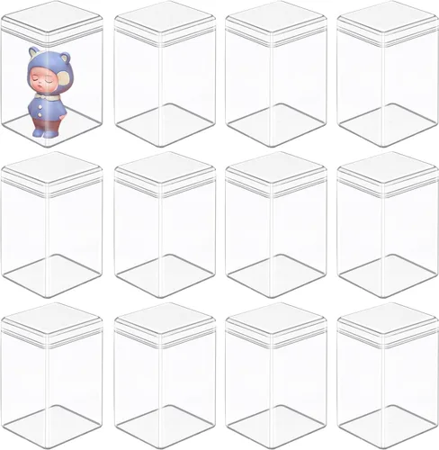 Paquete de 12 vitrinas, escaparate transparente de pie para mini figuras pop, coleccionables, piedras preciosas y mini juguetes, diseño apilable
