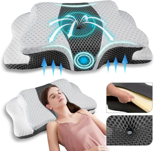 Vista 12 de Almohada cervical para aliviar el dolor para el cuello, almohada ergonómica ajustable para dormir acogedor, almohadas ortopédicas de espuma