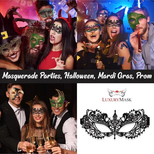 Vista 4 de Máscara de mascarada para mujer, máscaras de encaje para fiesta de máscaras