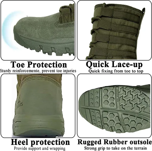 Vista 6 de Botas tácticas militares de combate ligeras para hombre. Botas de desierto al aire libre para senderismo, ejército, transpirables, con cremallera