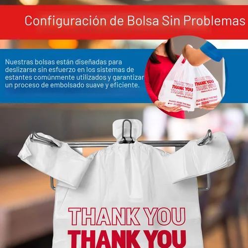 Vista 4 de Reli. Bolsas de plástico "Thank You" (350 unidades) (11.5" x 6.5" x 21") (Blanco) - Bolsa para comestibles, compras, restaurantes, tienda