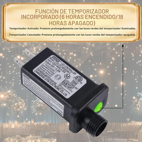 Vista 6 de Iluminación del hogar de 66 pies. Mini luces decorativas de Navidad de 200 luces LED de alambre verde, luces de hada estrellada enchufables, 8 modos