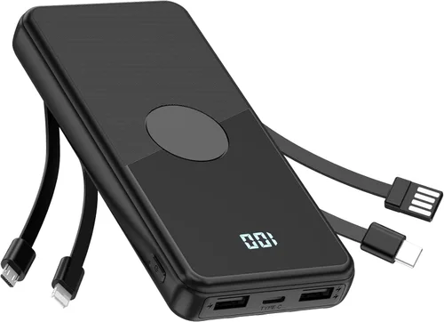 Cargador portátil con cables integrados, batería de alta velocidad de 10000 mAh, paquete de batería de viaje, 5 salidas, 3 entradas, cargador de
