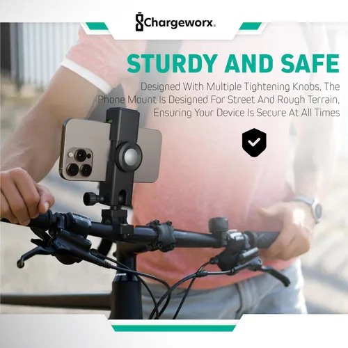 Vista 6 de CHARGEWORX Soporte de teléfono para bicicleta con brújula incorporada Tornillos antirrobo Ángulos totalmente ajustables Soporte de bicicleta