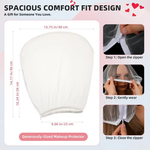 Vista 2 de Oversized Makeup Protector Hood, Guards Hair & Makeup While Dressing, Nylon Chiffon, Reusable, Zip Closure, Machine Washable