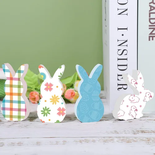Vista 4 de 12 letreros de madera de conejo de Pascua, bloques de madera de conejo sin terminar, mini letreros de madera de conejito de madera para Pascua