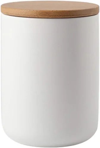 Vista 5 de Pote de almacenamiento de plato de caramelo de color puro con tapa de sello de madera