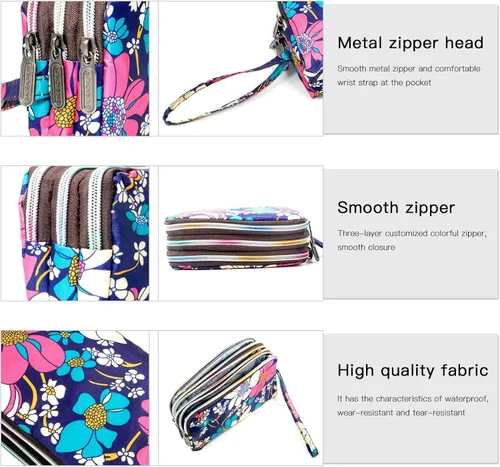 Vista 6 de BIAOTIE Cartera de pulsera de gran capacidad Bolso de mano de nailon impreso impermeable para mujer