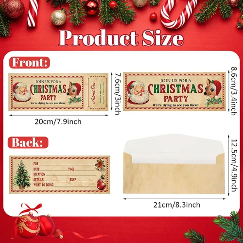 Vista 2 de Woanger 50 invitaciones de Navidad con sobre, 25 tarjetas de invitaciones de fiesta de Navidad y 25 sobres, relleno de invitaciones en blanco