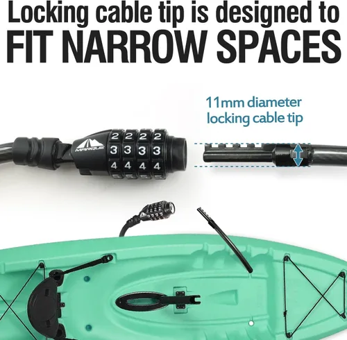 Vista 2 de MARQUE Cable de bloqueo de bicicleta de combinación recta, 3/8 pulgadas (5 pies, 10 pies, 15 pies, 25 pies), bloqueo de combinación reiniciable