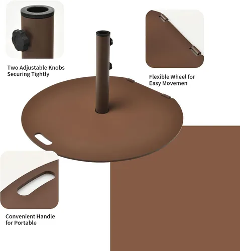 Vista 8 de Tangkula Base de sombrilla de patio de 50 libras, soporte redondo de 27.5 pulgadas con ruedas, base de sombrilla de acero resistente al aire libre