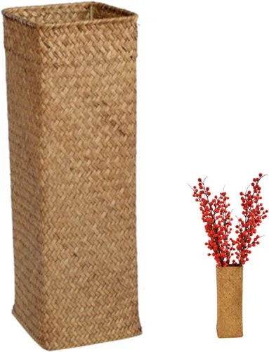 Operitacx 2 piezas de decoración de plantas secas para jarrón, decoraciones rústicas, maceta de flores de ratán, caja de almacenamiento de mimbre,