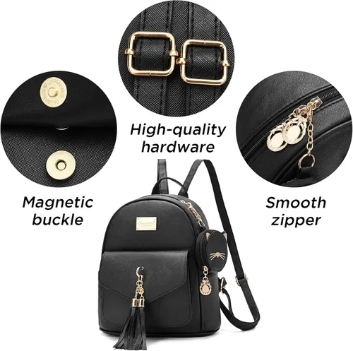 Vista 7 de I IHAYNER Mochila de moda para niñas, mini monedero, mochila pequeña de cuero para adolescentes, niñas con monedero