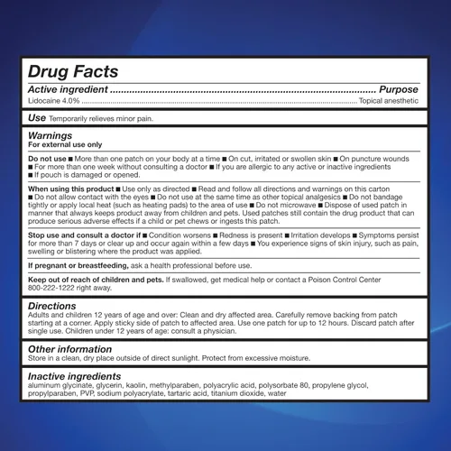 Vista 2 de HealthWise Parche de alivio del dolor de lidocaína con 4% de fuerza máxima, azul, (59-9116)