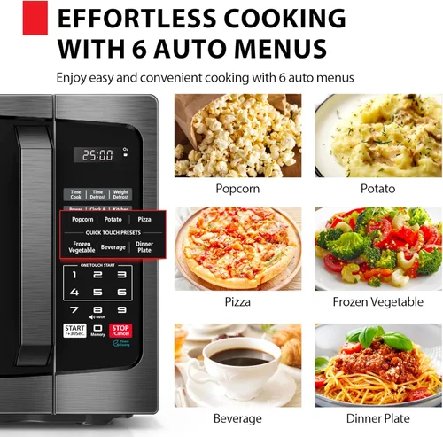 Vista 3 de TOSHIBA ML-EM09PA(BS) - Pequeño horno microondas con 6 menús automáticos, función de silencio y bloqueo para niños, iluminación LED, perfecto