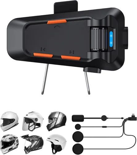 Vista 8 de Auriculares de comunicación Bluetooth para casco de motocicleta, intercomunicador impermeable con cancelación de ruido, uso compartido de música