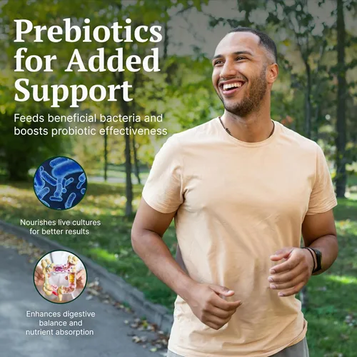 Vista 5 de Probiótico + prebiótico para hombre – 4 cepas probióticas con poder prebiótico – Probióticos para hombres con 12 mil millones de UFC – Suplemento