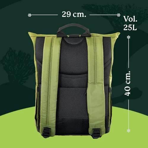 Vista 5 de Dingbats* - Mochila impermeable para laptop - Bolsa de viaje enrollable de 25L, Verde (Green Forest), Mochila