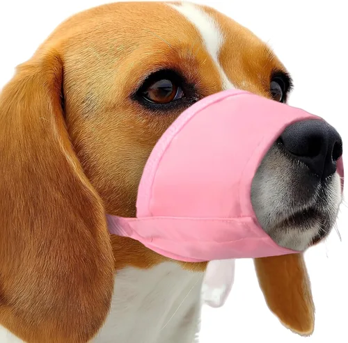 Vista 4 de Bozal para perro, bozal de nailon suave, malla de aire, transpirable, ajustable, negro, rosa, verde, rojo, azul, bozales para perros pequeños