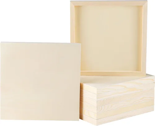 Vista 10 de ADXCO Paquete de 8 paneles de madera de 4 x 4 pulgadas, lienzos de madera sin terminar para pintar, verter, uso artístico con óleos, acrílicos