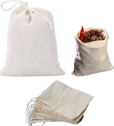 Vista 7 de Paquete de 50 bolsas de muselina de algodón con cordón, bolsas de té reutilizables, bolsas de especias/bolsas de filtro para té de hojas sueltas