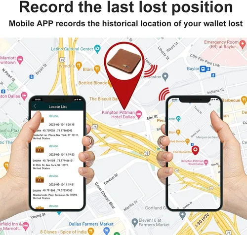 Vista 6 de Rastreador de billetera Bluetooth antipérdida, cartera rastreable para hombres, cartera de cuero para hombre con ventana de identificación, bolsillo