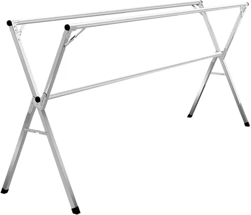 Heavy Duty Stainless Steel Clothes Drying Rack - Adjustable Length Garment Rack for Indoor/Outdoor Use, Foldable with Windproof Hooks, 63In -(One