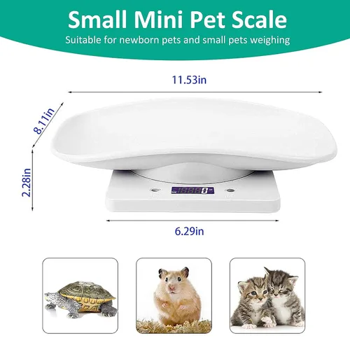 Vista 2 de Báscula digital para mascotas, báscula de animales pequeños con cinta métrica, báscula de alimentos de cocina, con un peso máximo de 33 libras