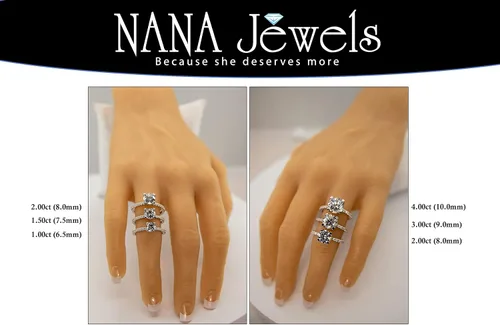 Vista 3 de 100ct-400ct Simulated Diamond Zirconia Engagement Ring Round Cut Solitaire wSides in Sterling Silver