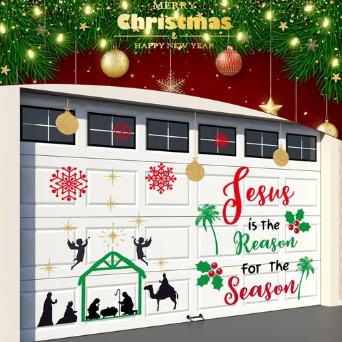 Vista 3 de 30 piezas de imán de Navidad para puerta de garaje, decoración de Navidad con muñeco de nieve, copo de nieve, Papá Noel, decoraciones de garaje