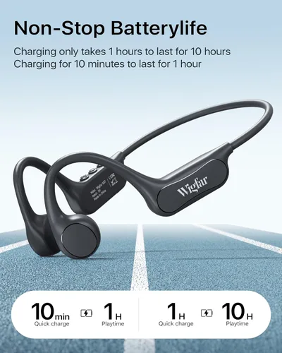 Vista 3 de Wigfar Auriculares de conducción ósea, auriculares de oreja abierta Bluetooth 6.0 con micrófono, tiempo de reproducción de 10 horas, auriculares